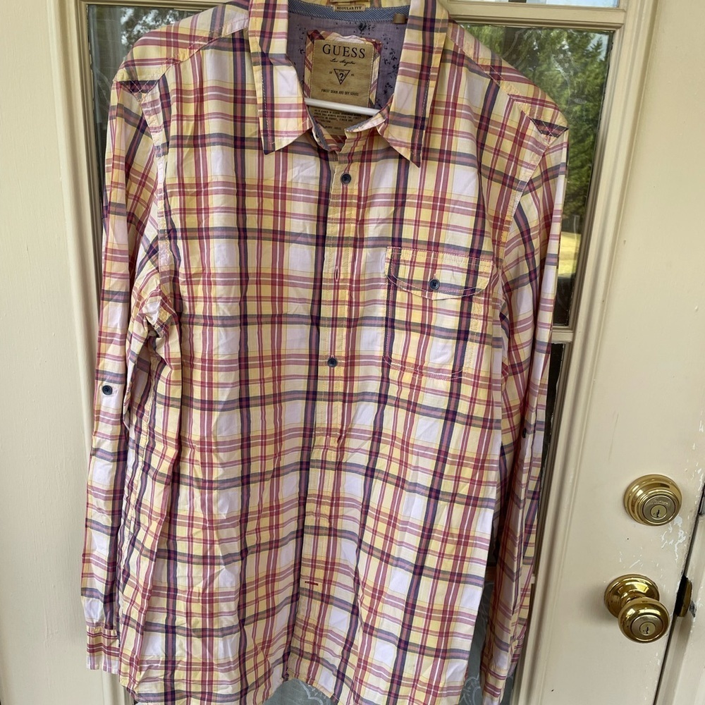 GUESS Plaid Button Front Shirt Sz XL Regular Fit Western Prep Vintage Inspired 🌵